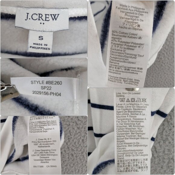 J.CREW Funnelneck Cloudspun Fleece Sweatshirt Womens White Navy Stripe LS Size S - Picture 4 of 8
